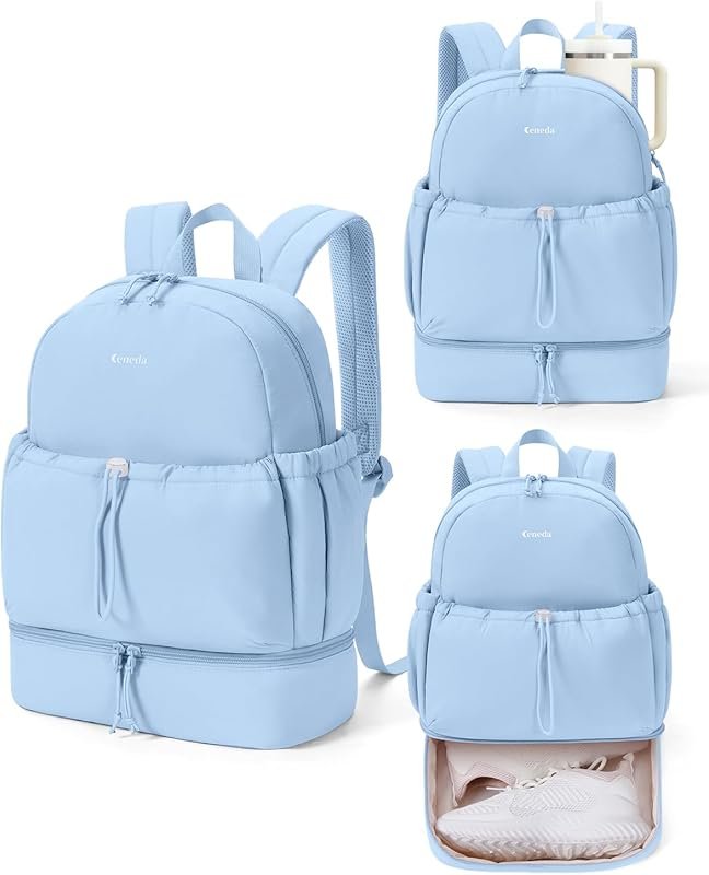 Cute Puffer Gym Backpack for Women with Shoe Compartment, Wet Pocket &