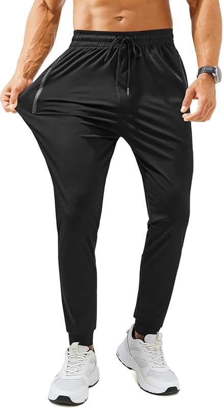 Men's Lightweight Sweatpants with Zipper Pockets - Athletic Joggers fo