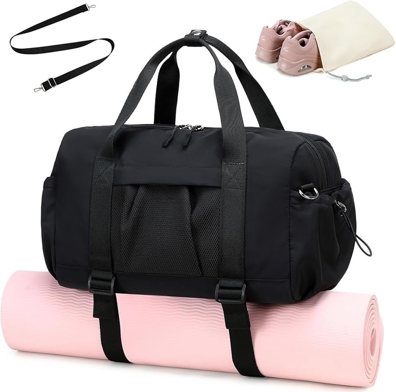 LEDAOU Small Gym Bag for Women with Yoga Mat Holder, Shoe Pocket & Wet Compartment