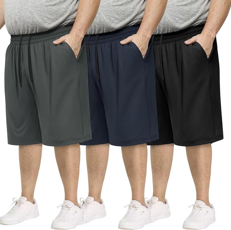 3-Pack Big & Tall Men's Black Basketball Shorts with Pockets, 3XL-5XL