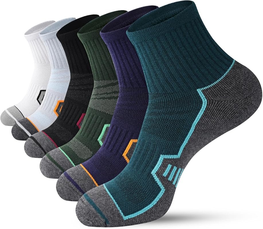 Men's Cushioned Ankle Running Socks Moisture Wicking Athletic Quarter 