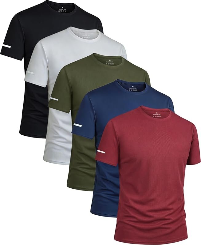 5 Pack Men's Dry Fit Workout Shirts Short Sleeve Gym Athletic Moisture
