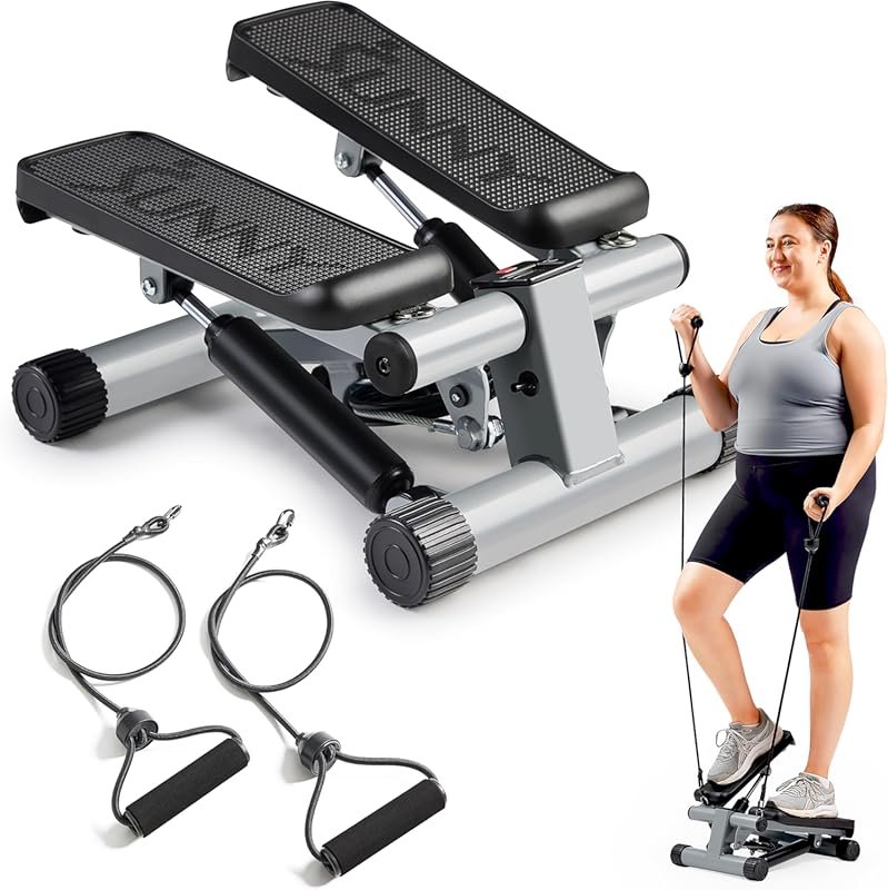 Sunny Health Mini Stepper with Resistance Bands and Smart App Connecti