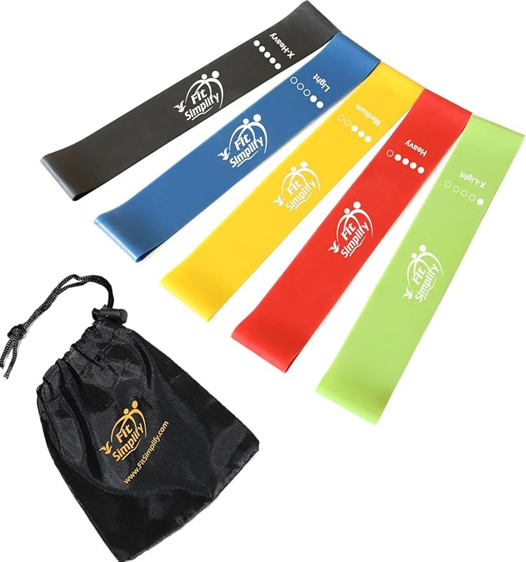 Fit Simplify 5-Piece Resistance Loop Exercise Bands with Carry Bag, In