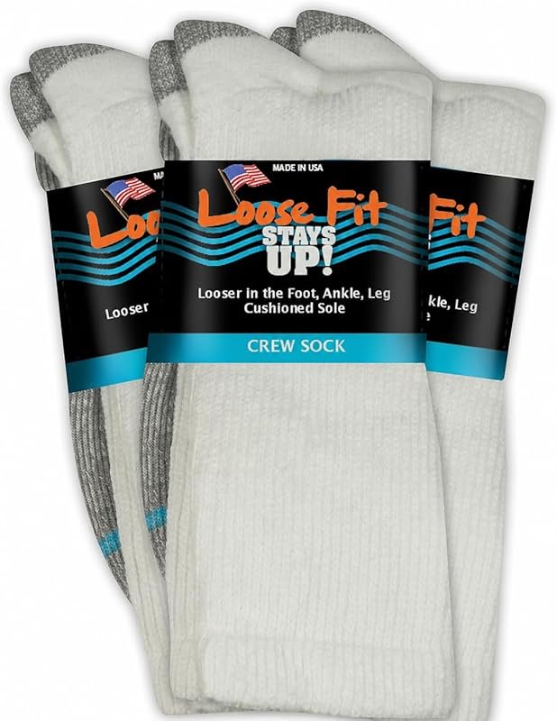 Loose Fit Stays Up Casual Crew Socks – Pack of 3, Cushioned Sole, Made