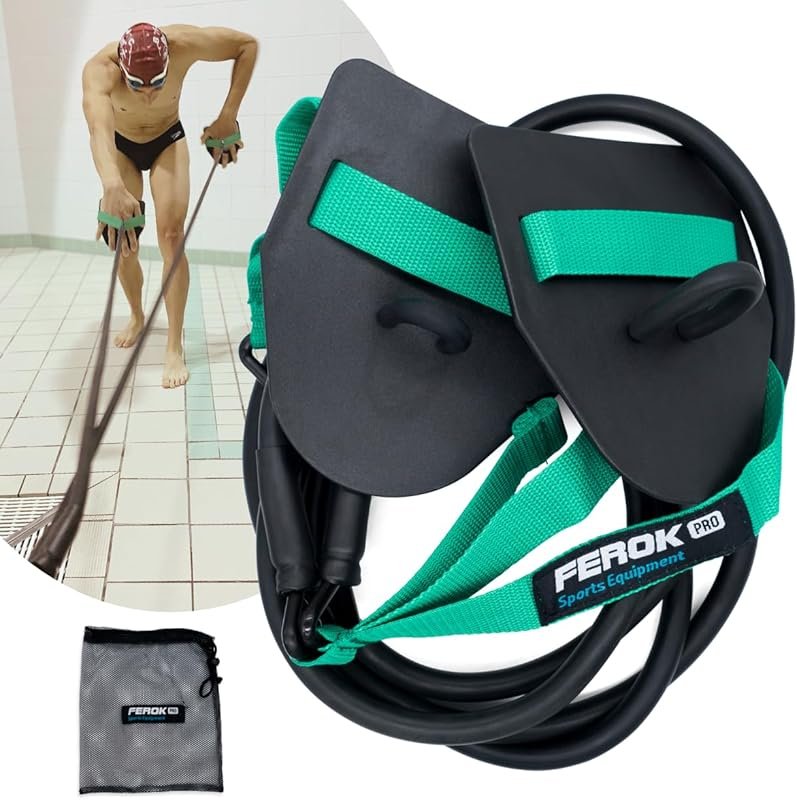Swimming Resistance Band with Hand Paddles, Stretch Cord for Arm Stren
