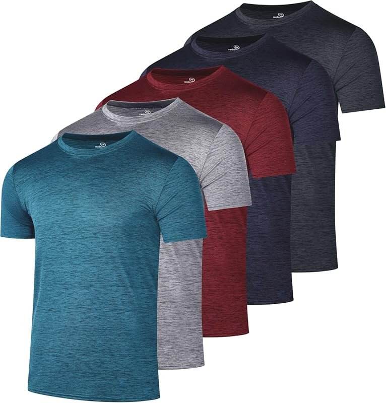Real Essentials Men's 5-Pack Dry-Fit Athletic Short Sleeve Crew Neck T