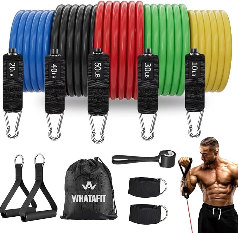 WHATAFIT 5-Level Resistance Bands with Handles – Ideal for Strength Tr
