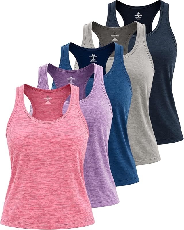 Real Essentials 5 Pack Plus Size Dry-Fit Racerback Athletic Yoga Tank