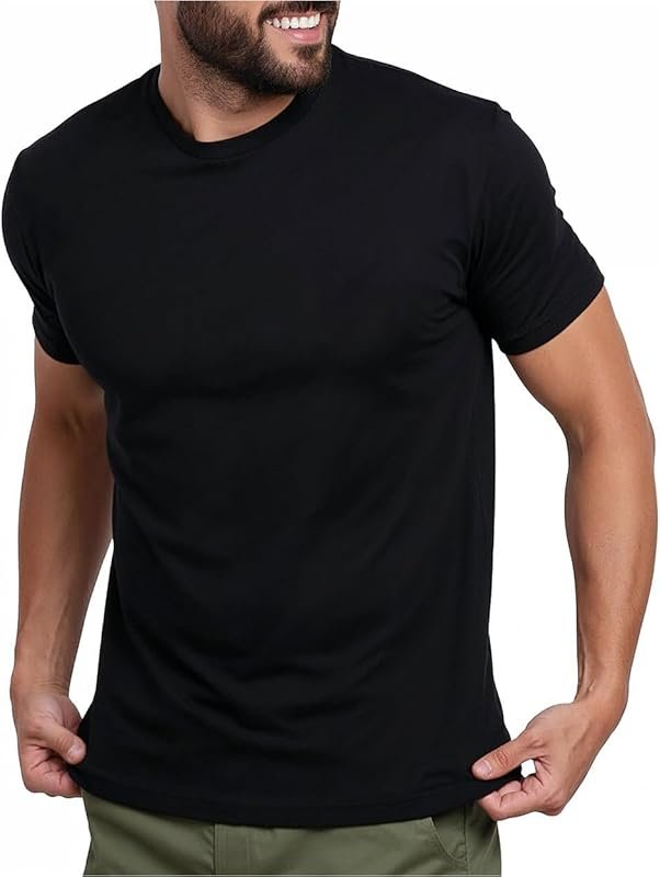 INTO THE AM Men's Soft Cotton Blend Crew Neck Tees: Athletic Fit Plain