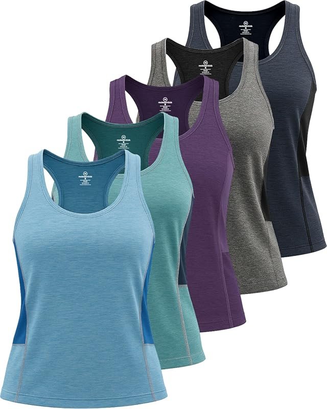 Real Essentials 5-Pack Women's Racerback Tank Tops Dry-Fit Athletic Yo