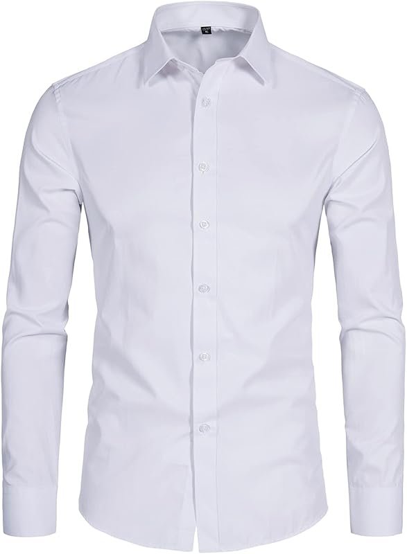 Men's Solid Long Sleeve Slim Fit Casual Business Formal Button Up Shir