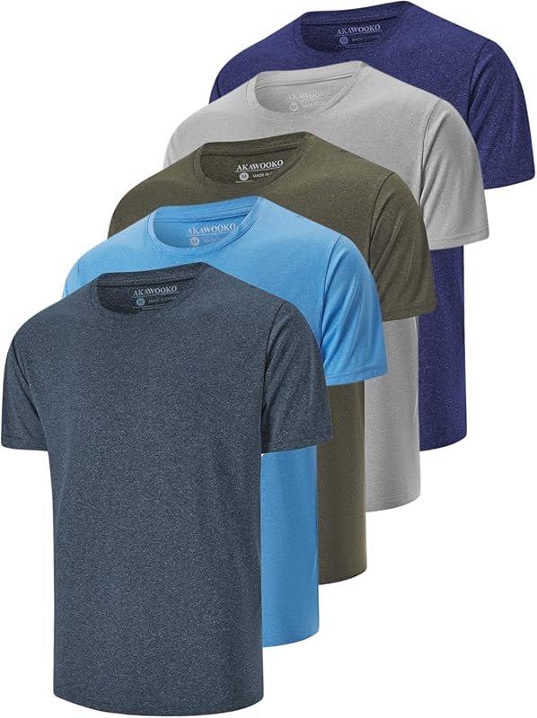 5-Pack Men's Dry Fit Athletic Running Gym Workout Short Sleeve Tee Shi