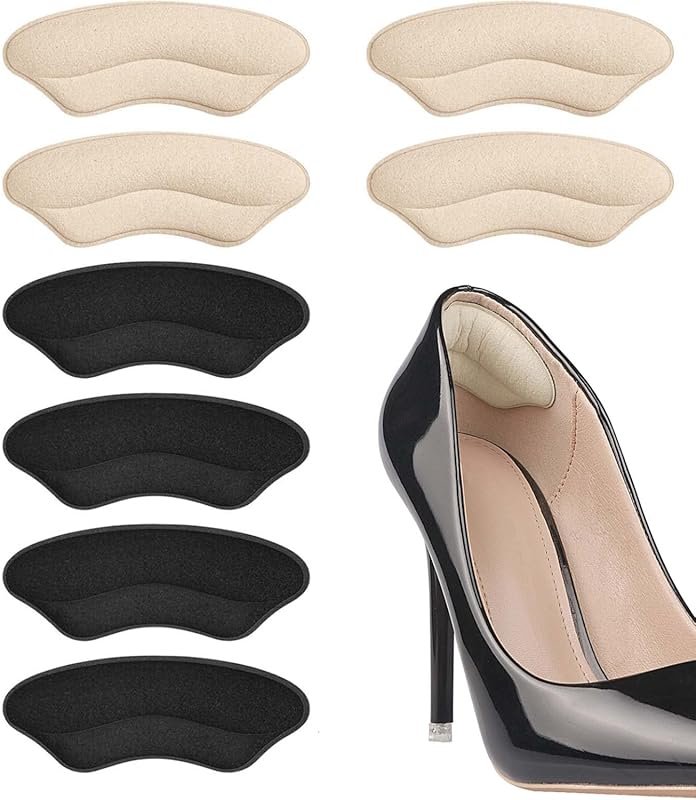 BeigeBlack Heel Grips & Cushion Liners for Loose Shoes – Prevents Blis