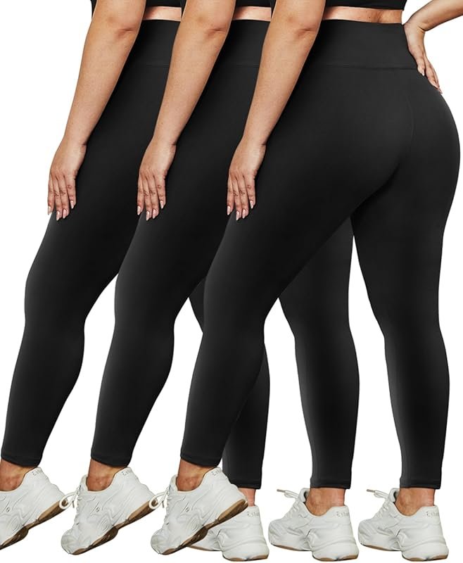 HLTPRO 3-Pack Plus Size High-Waist Leggings Women XL-4X Stretchy Soft 