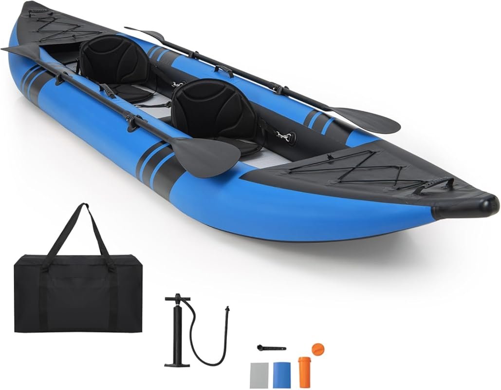 GYMAX 12.5Ft 507lbs Tandem Inflatable Kayak with Aluminum Paddles, Sea