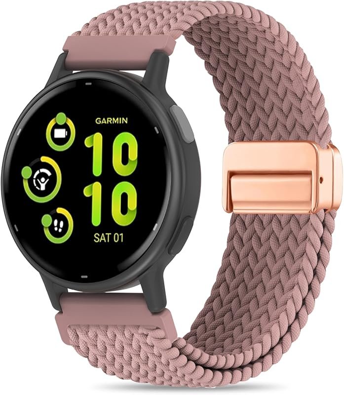 Magnetic Braided Nylon Strap for Garmin Vivoactive 6/5/3, Venu Sq 2, F