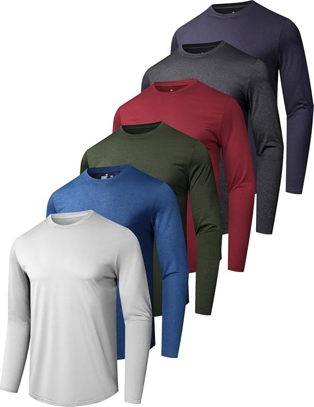 6/7 Pack Men's UPF 50+ Quick Dry Long Sleeve Shirts UV Sun Protection 