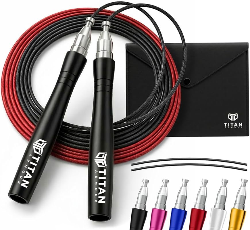 Titan Armour Self-Locking Adjustable Speed Jump Rope with Steel Ropes 