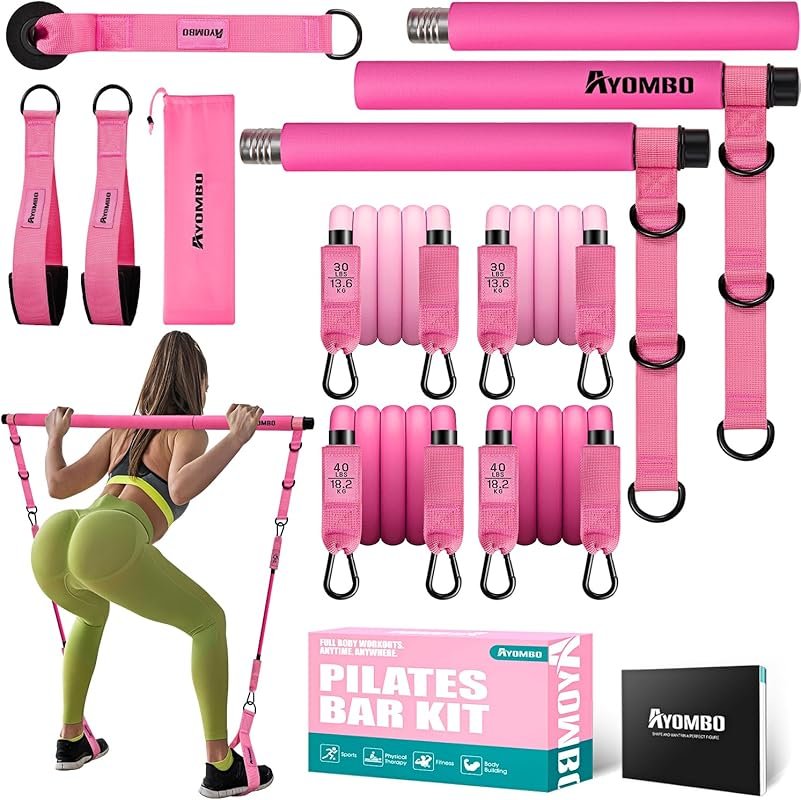 Ayombo Pilates Bar Kit with Resistance Bands for Legs Hips Waist Arms 