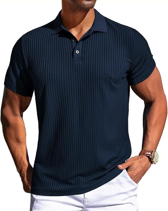 PJ PAUL JONES Mens Wrinkle-Free Texture Golf Polo - Stretch Knit Casua