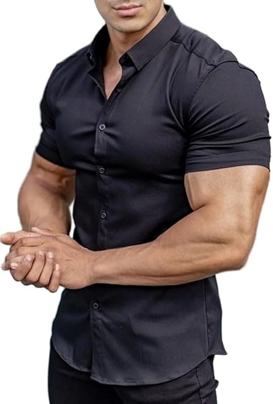 Men's Athletic Muscle Fit Stretch Short Sleeve Dress Shirt