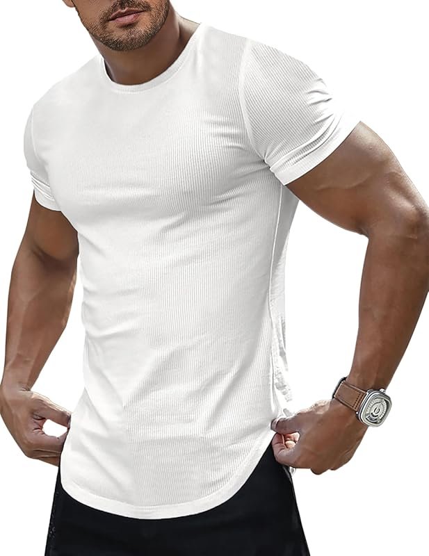 JMIERR Men's Slim Muscle Fit Short Sleeve Gym T-Shirt, Lightweight & B