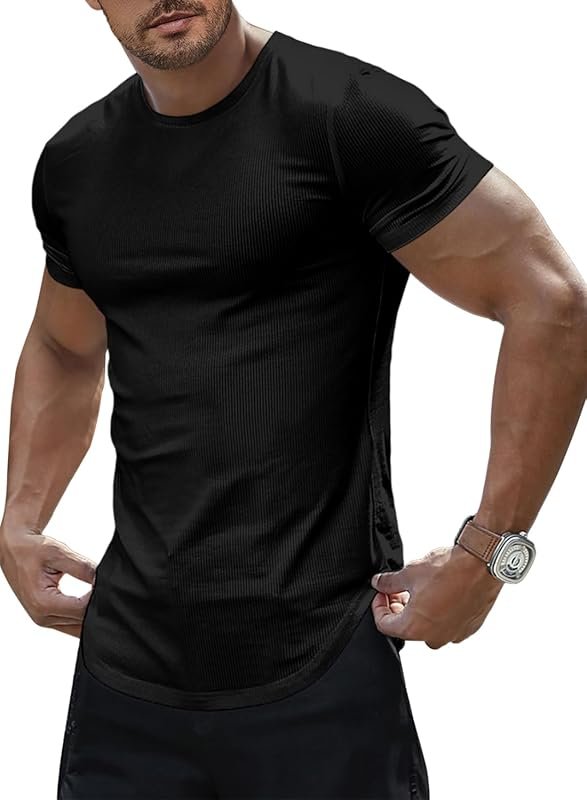 JMIERR Mens Short Sleeve Muscle Slim Fitted Crewneck Tee for Gym Worko