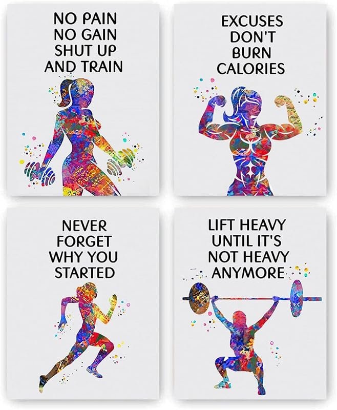 Watercolor Sports Fitness Art Print with Inspirational Gym Quotes, 8