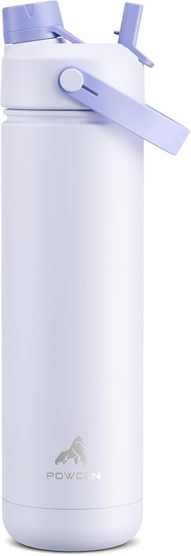 POWCAN 26 oz Insulated Water Bottle with 2-in-1 Straw & Spout Lid, Lea