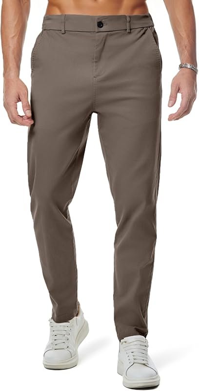 JMIERR Men's Elastic Waist Tapered Chino Pants for Golf and Casual Wea