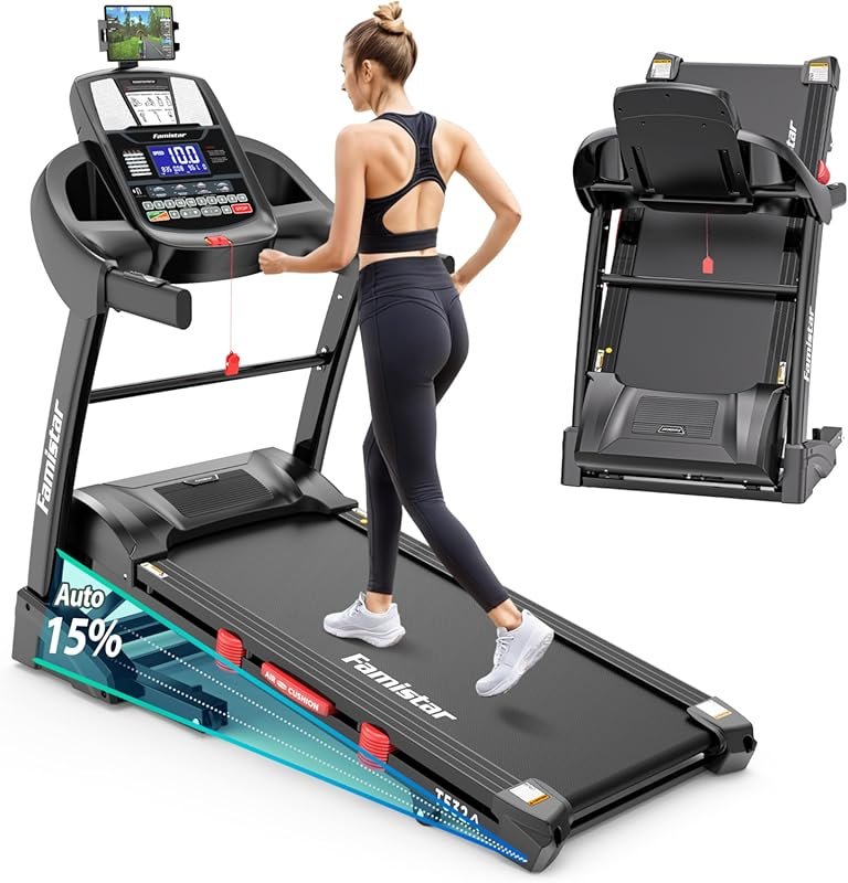 High-Speed 10MPH Treadmill with 15% Auto Incline, 4.5HP Brushless Moto