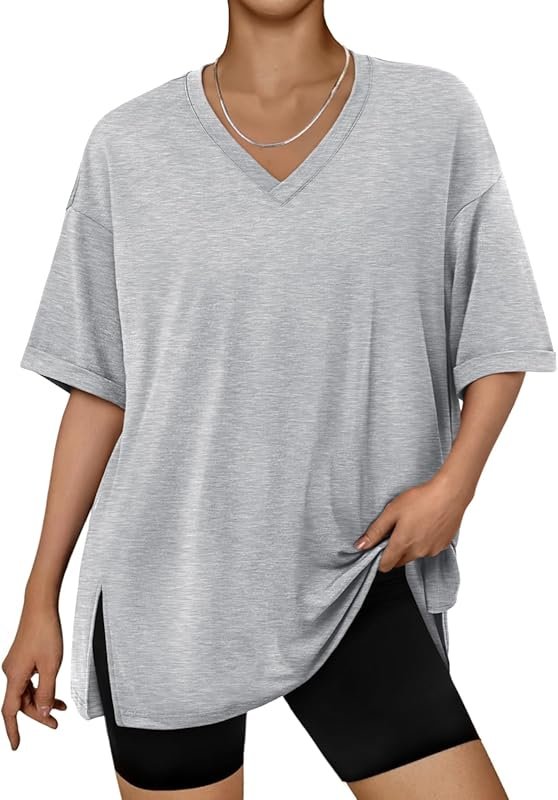 Trendy Queen Plus Size Oversized V-Neck T-Shirt Tunic Breathable Elast