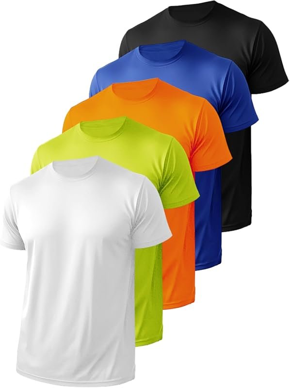 Men's 5-Pack Athletic Quick-Dry Crew Neck T-Shirts: Ideal for Running 