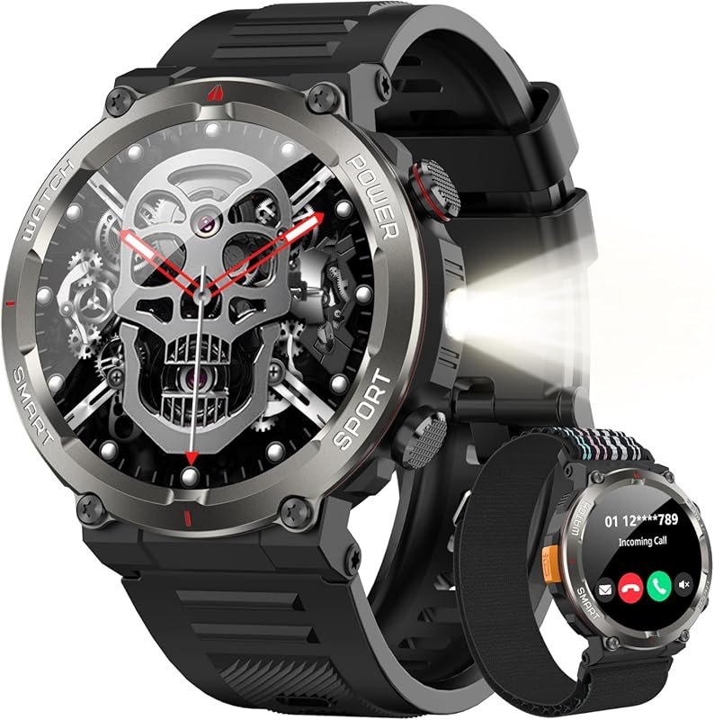IOWODO Military Smart Watch - 100-Day Battery, LED Flashlight Compass,