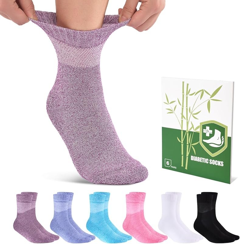 Cirorld Bamboo Viscose Diabetic Socks for Women – 6 Pairs Non-Binding,