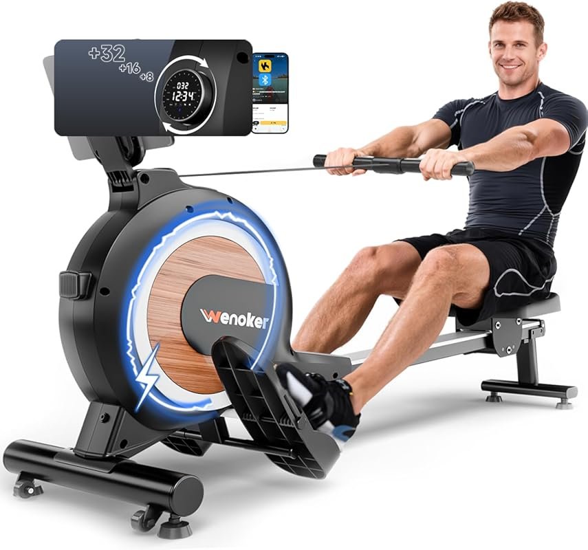 WENOKER Magnetic Rowing Machine with 32-Levels Resistance, Smart Knob,