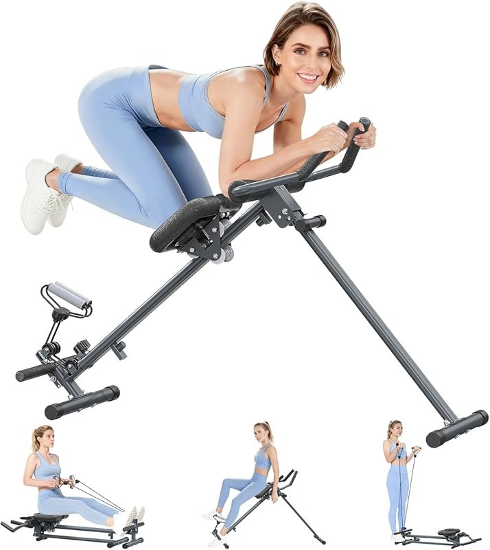 4-in-1 Foldable Rowing & Ab Machine with Resistance Bands for Full-Bod