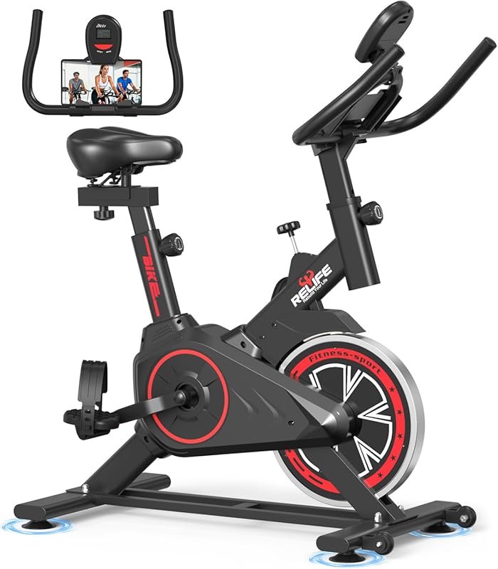 RELIFE Stationary Exercise Bike for Home Cardio, Silent Belt Drive, Ad