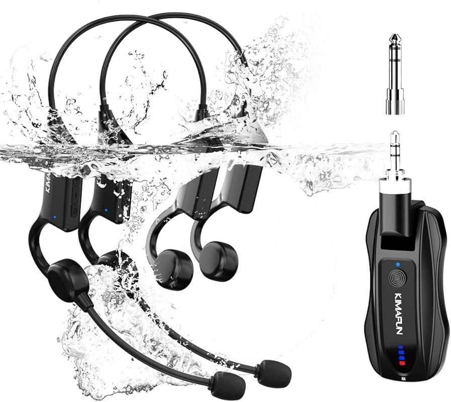 KIMAFUN IP67 Waterproof Wireless Fitness Microphone, Ergonomic 2.4G He