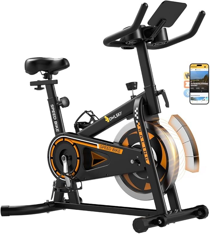 OWLSKY Indoor Exercise Bike with App, Quiet Stationary Bike, 300lbs Ca