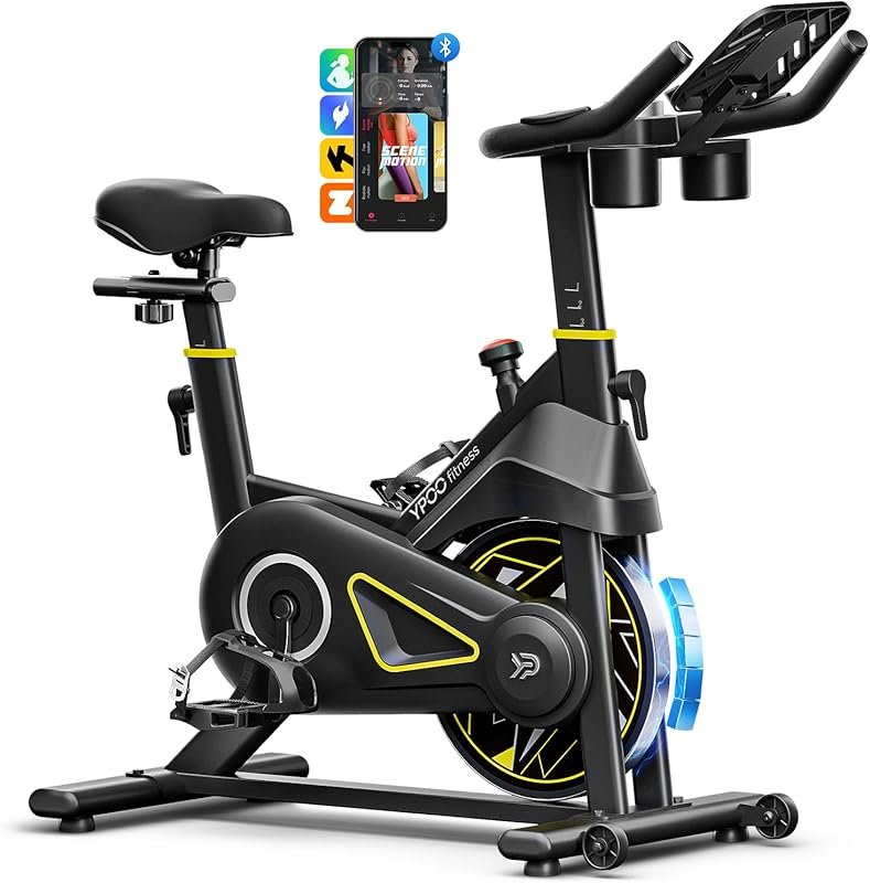 YPOO Stationary Bike with App, 330lbs Capacity, Adjustable Magnetic Re