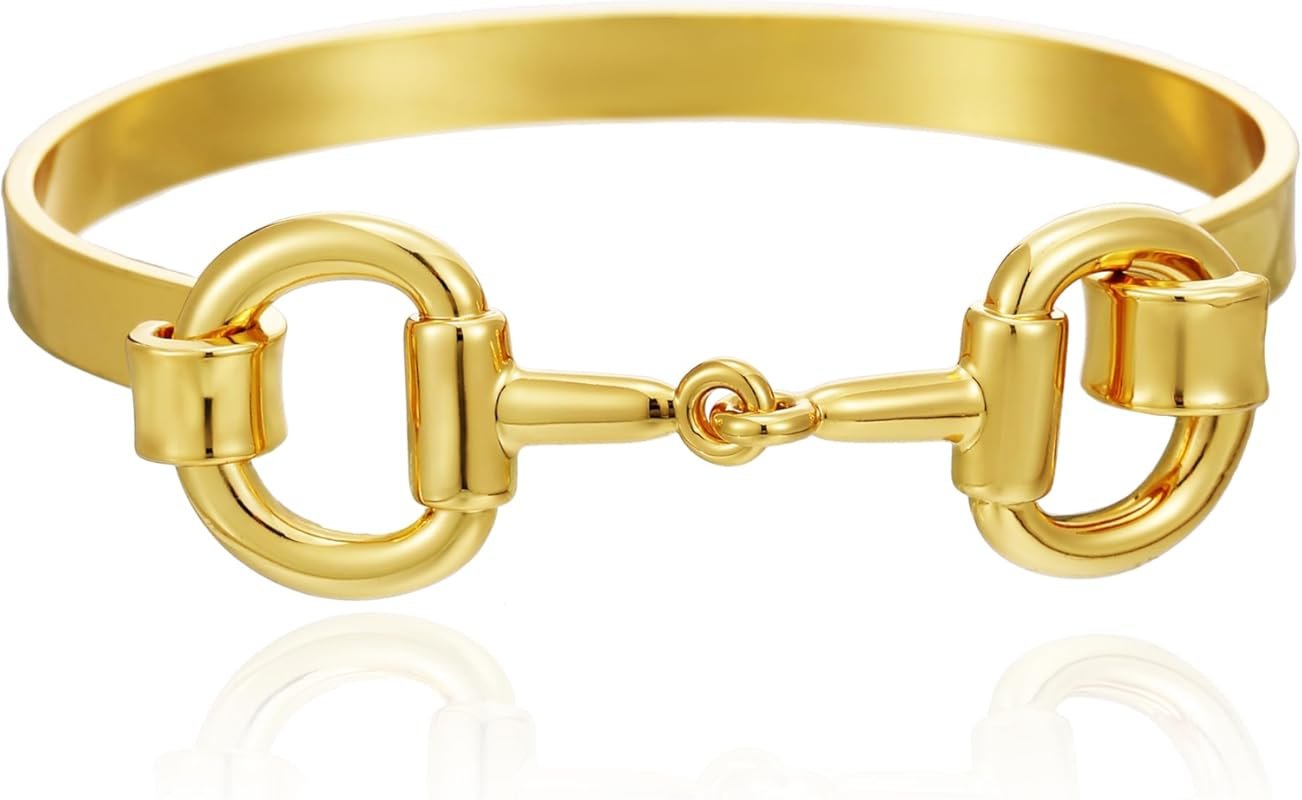 18K Gold Plated Horsebit Bangle Bracelet for Women – Trendy Statement 
