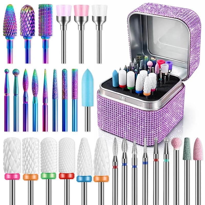 Nail Drill Bits Set – 30pcs Carbide Diamond Ceramic Kit with Storage C