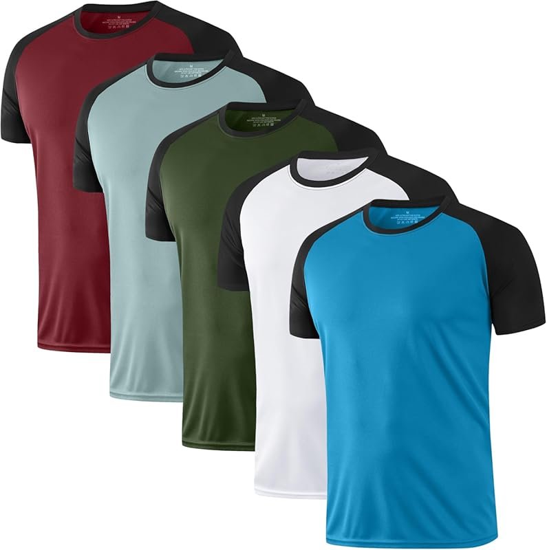 HovSiyla 5 Pack Men's Breathable Quick Dry Shirts Crew Neck Loose Cool