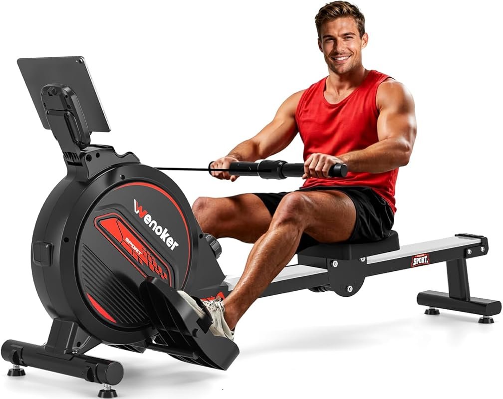 Wenoker Magnetic Rowing Machine with 350LB Capacity, LCD Monitor, and 