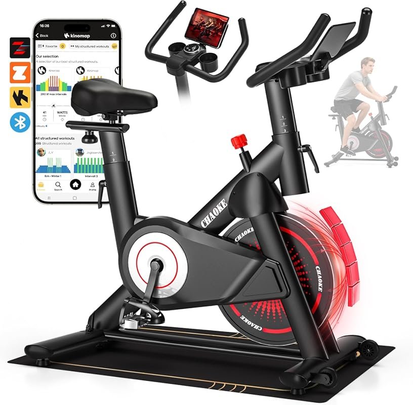 CHAOKE Quiet Magnetic Resistance Exercise Bike for Home, App Compatibl