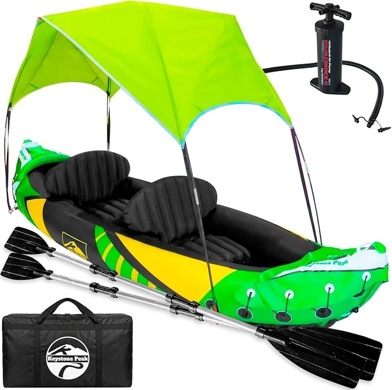 Inflatable 2-Person Tandem Kayak with Detachable Sun Canopy, Heavy-Dut