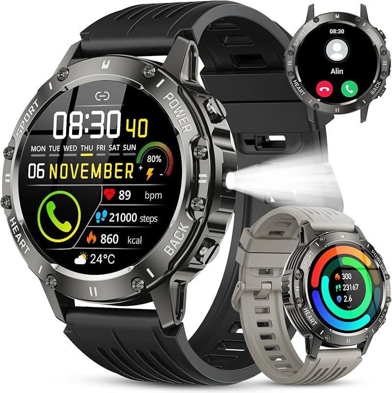 Smart Watch for Men: Bluetooth Fitness Tracker with Call Function, Hea