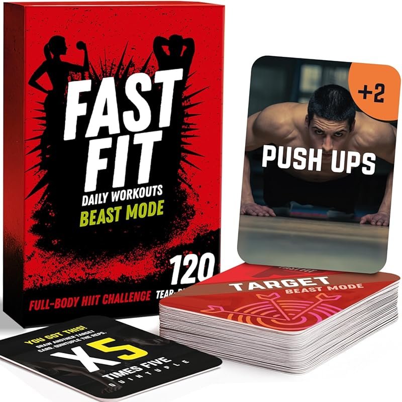Fast Fit Beast Mode HIIT Workout Cards, 120 Portable Fitness Deck for 